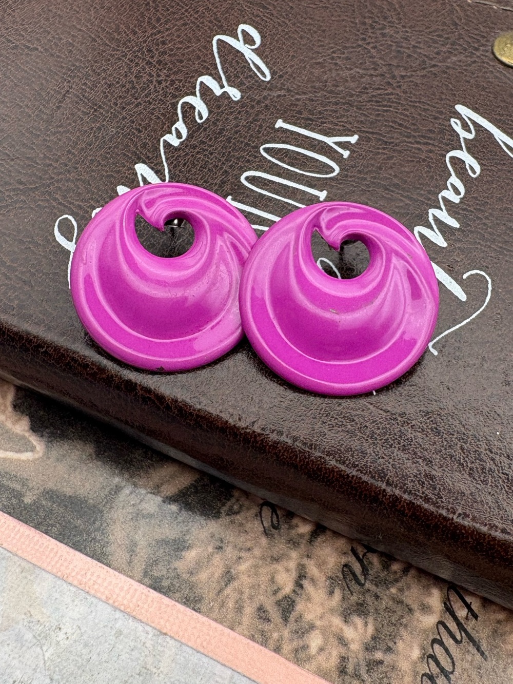 Vintage Purple Swirl Statement Earrings Retro Bold